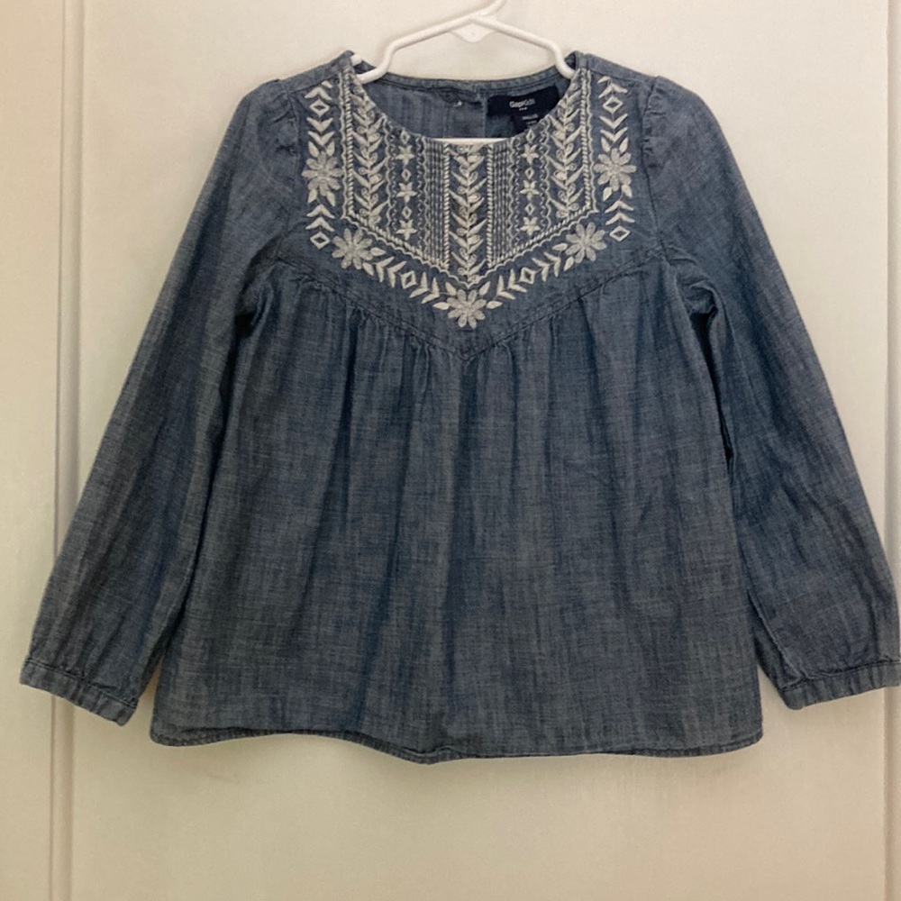 Chambray denim and embroidered top